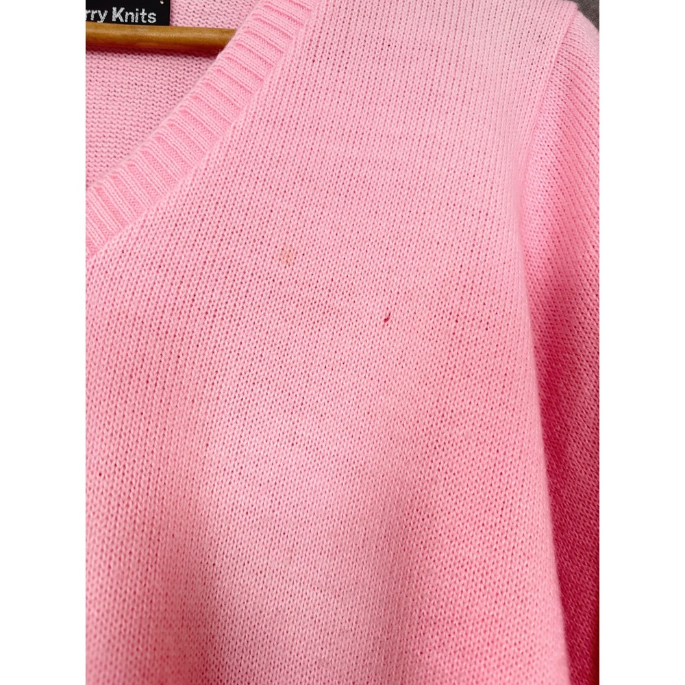 Curry Knits Pink V-Neck Sweater Womens Long Sleeve Ribbed Knit Pullover - Picture 3 of 9